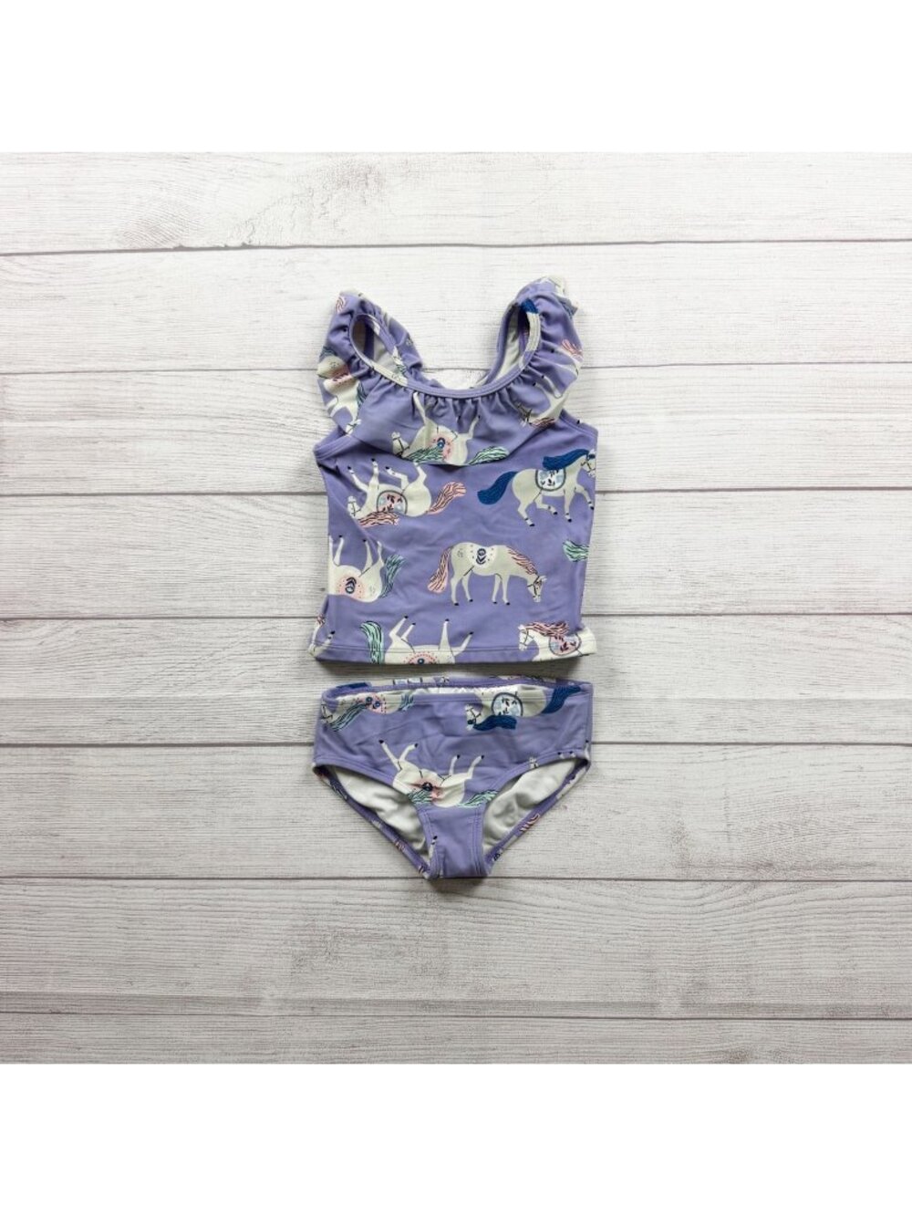 Hanna Andersson Girls Two Piece Purple Swimsuit Unicorn Print 3T